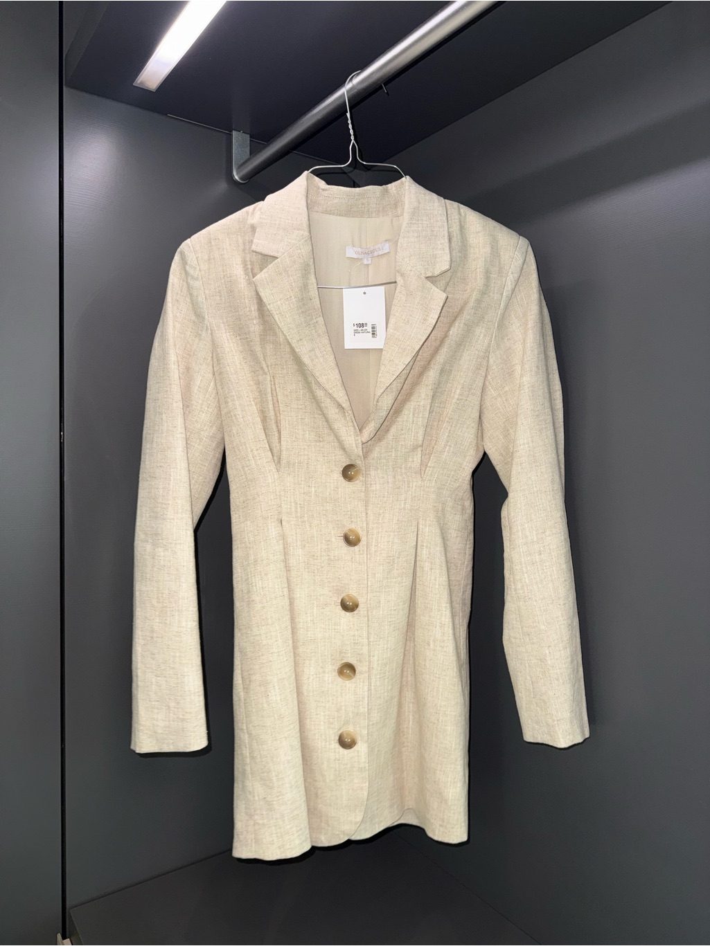 Olivaceous Beige Longline Button-Front Blazer Dress